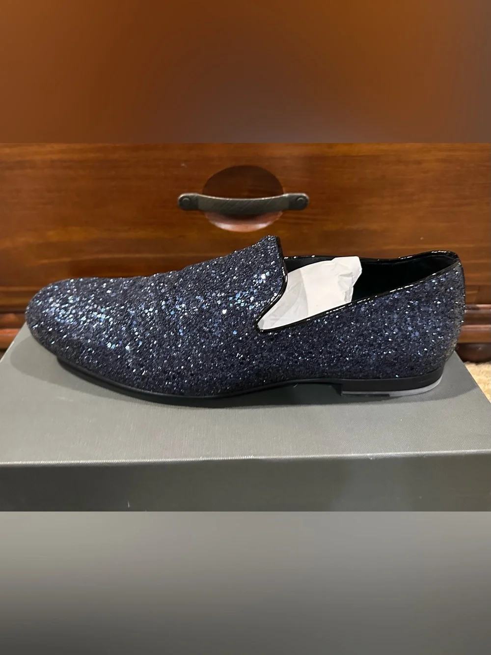 Jimmy Choo Men’s Navy Glitter Slip-On Loafers 12M